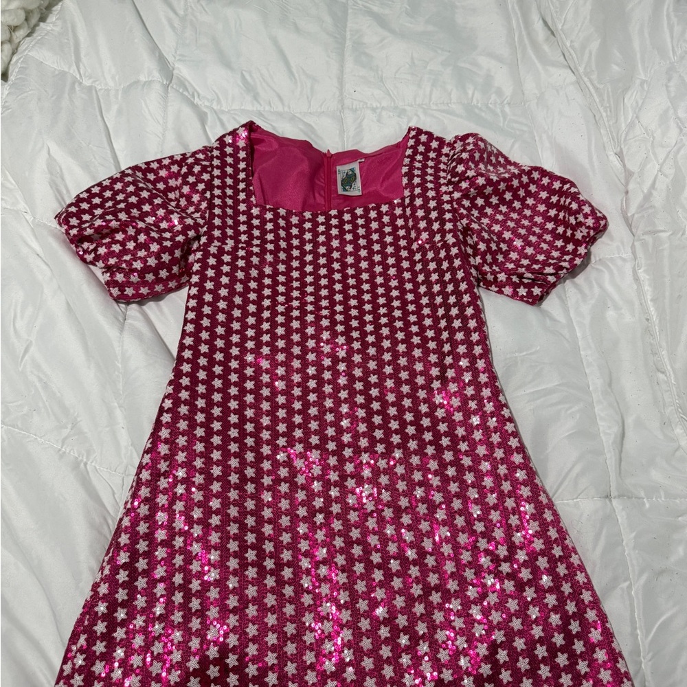 QUEEN OF SPARKLES Pink Puff Sleeve Sundress